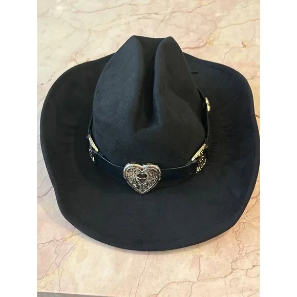 8 Other Reasons Gold Heart Cowboy Hat in Black One Size New Womens Western - Picture 4 of 9